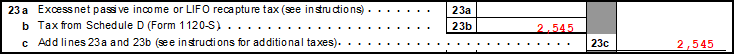 Image of line 22 on page 1 of Form 1120-S